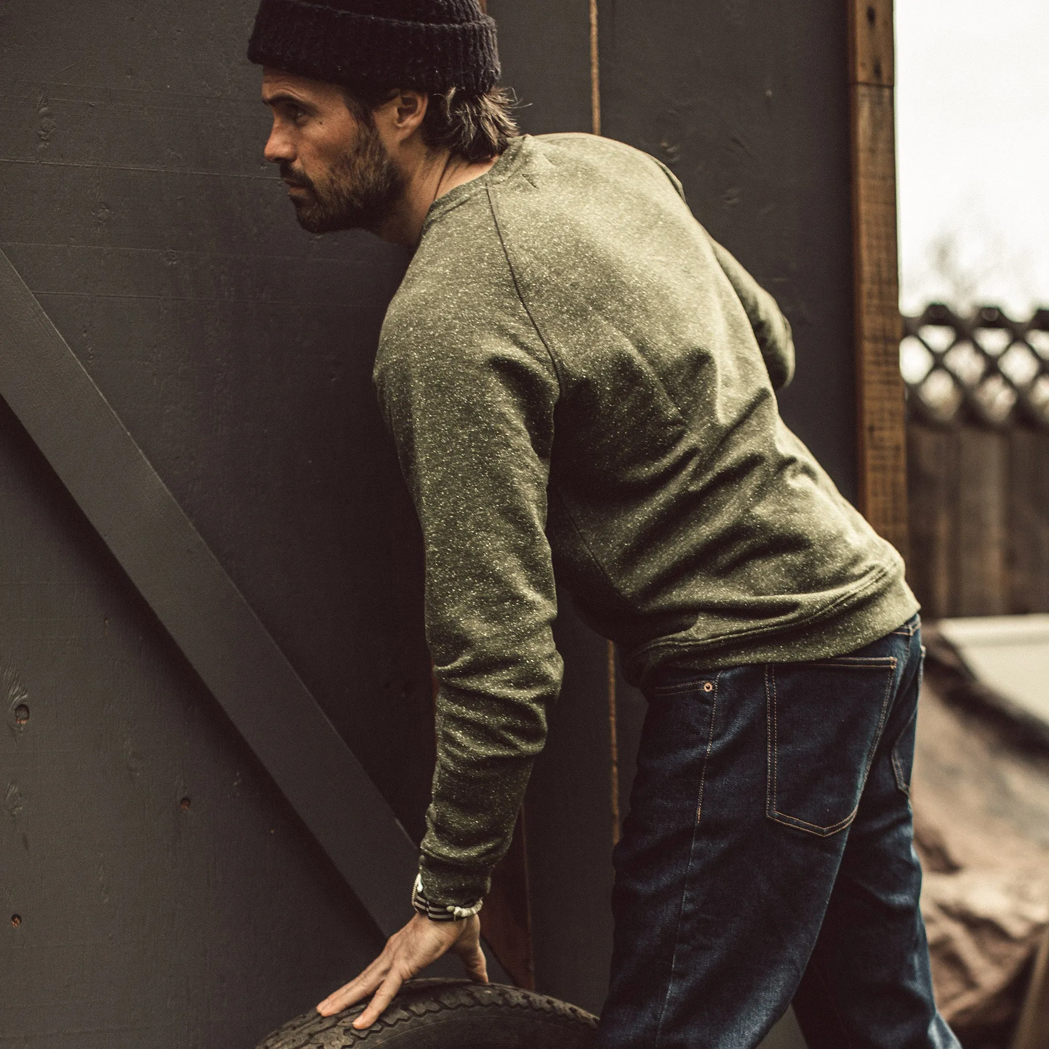 The Crewneck in French Terry Heather Olive