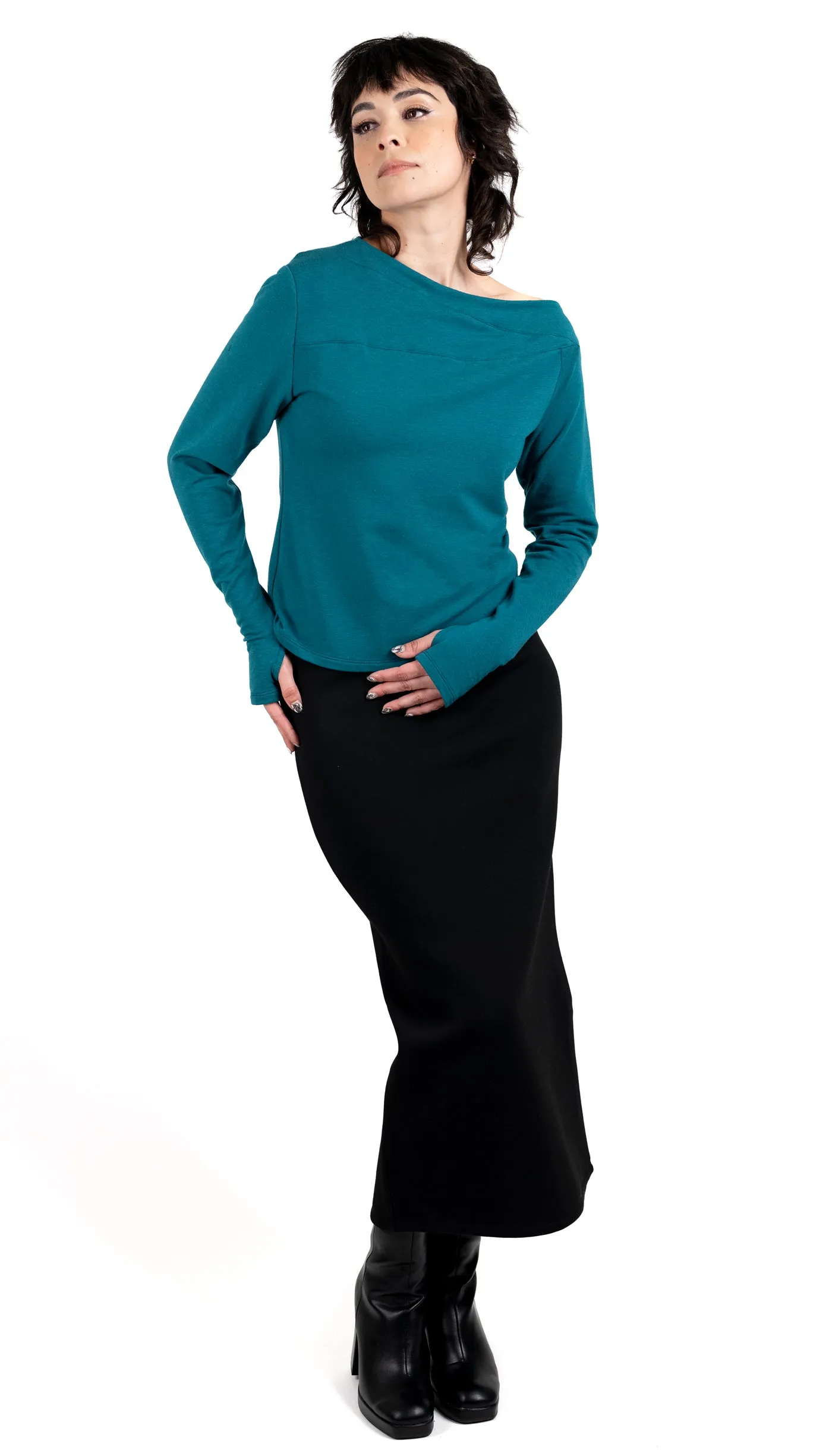 Venus Oblique Neckline Top/ Aqua Teal