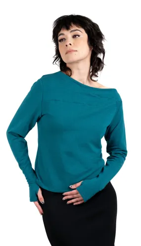 Venus Oblique Neckline Top/ Aqua Teal