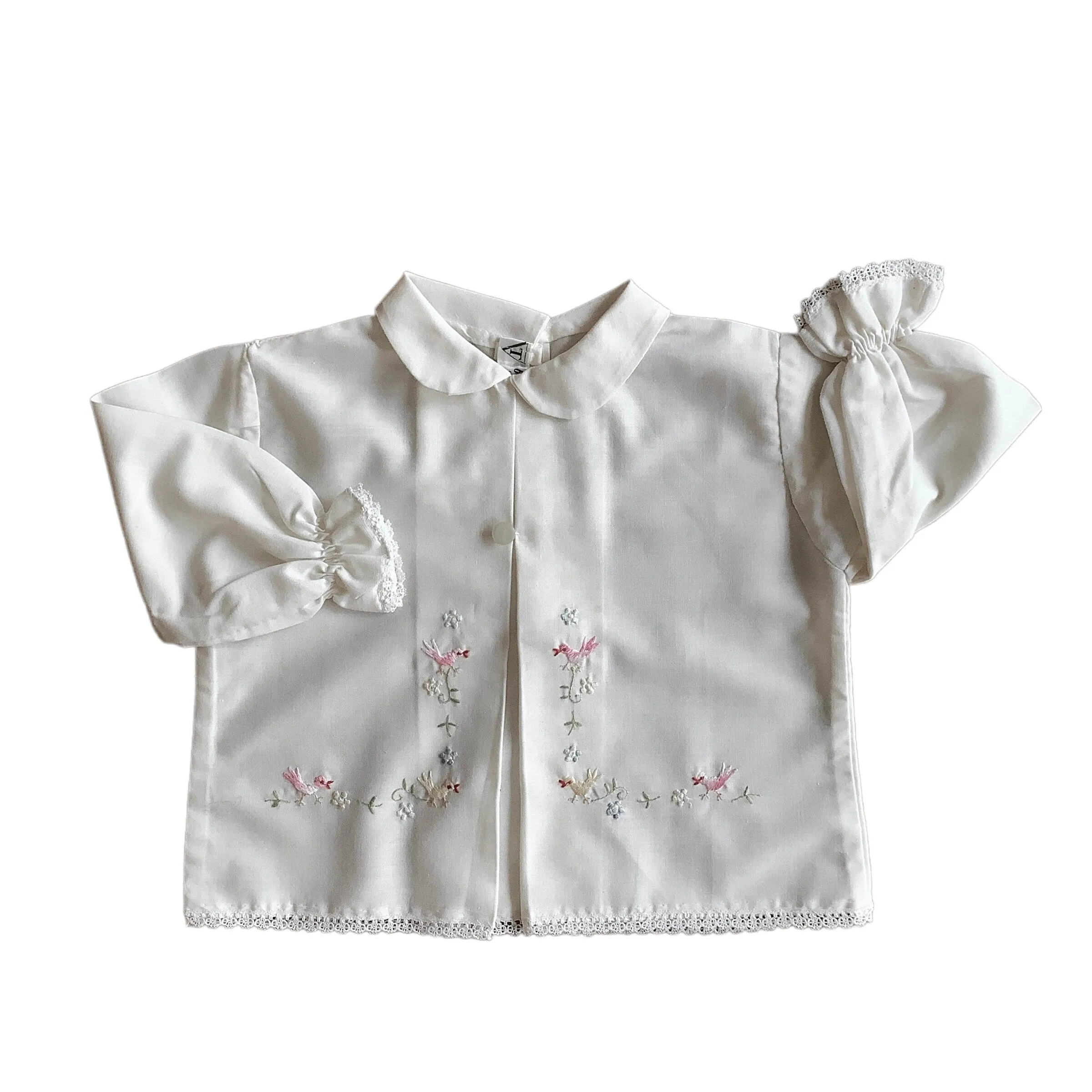 Vintage 60's Ivory Embroidered Shirt/ Top / Blouse / 0-3 Months