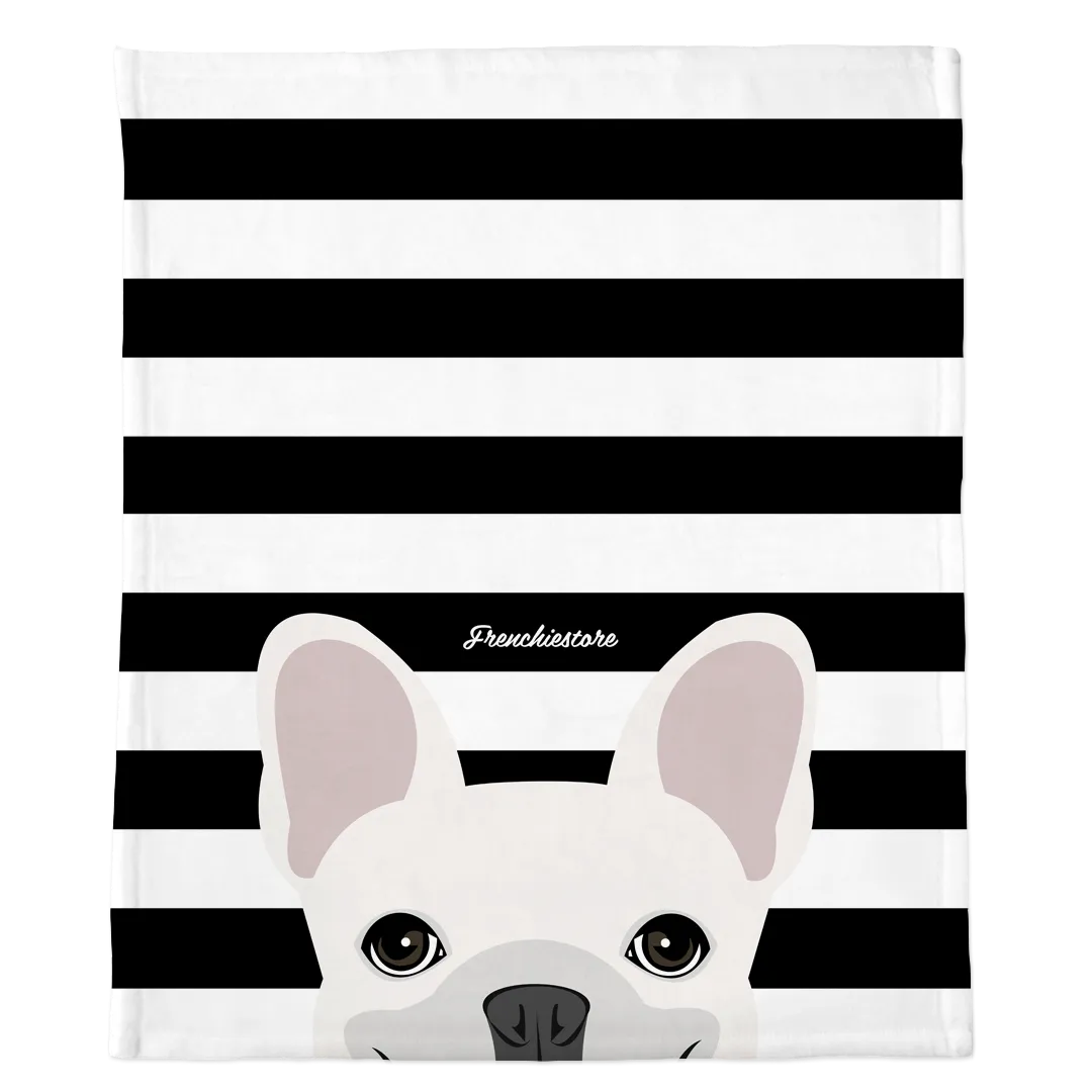 White French Bulldog on Black Stripes | Frenchie Blanket