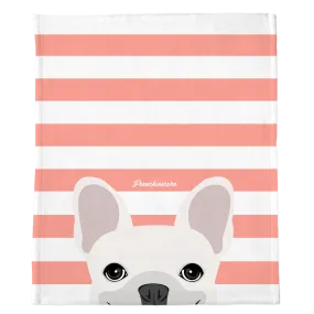 White French Bulldog on Peach Stripes | Frenchie Blanket