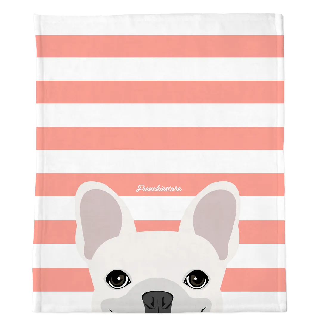 White French Bulldog on Peach Stripes | Frenchie Blanket