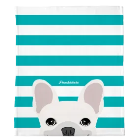 White French Bulldog on Teal Stripes | Frenchie Blanket