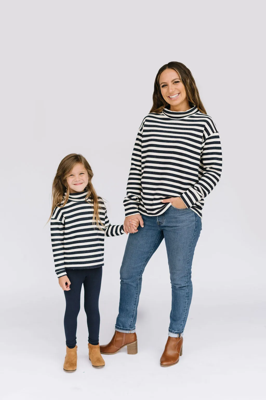 Women's Funnel Neck Sweatshirt in Navy Stripe